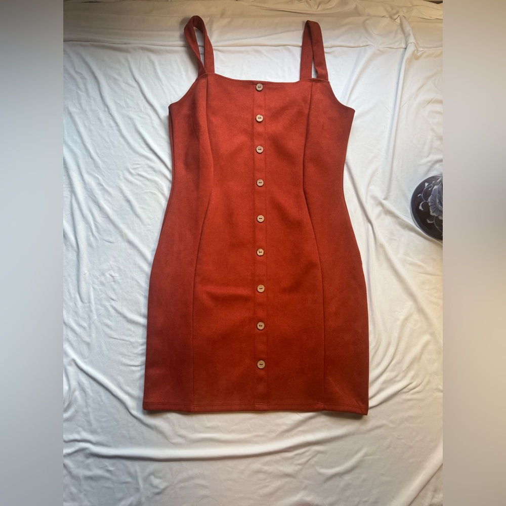 iris Rust-Orange Button-Front Mini Dress - Picture 2 of 6